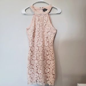 Lulu's Light Blush Crochet Lace Halter Mini Dress